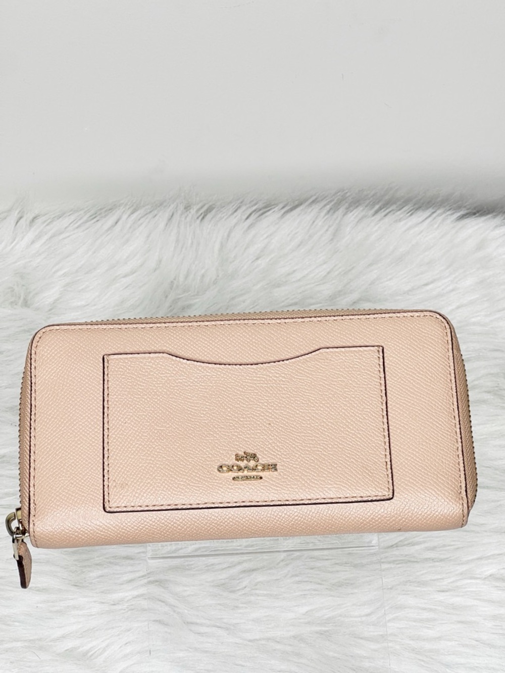 Coach Crossgrain Leather Accordion Zip Wallet Pink/Nude